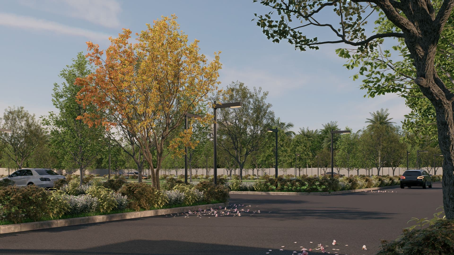 Lush green plot area with a clear sky