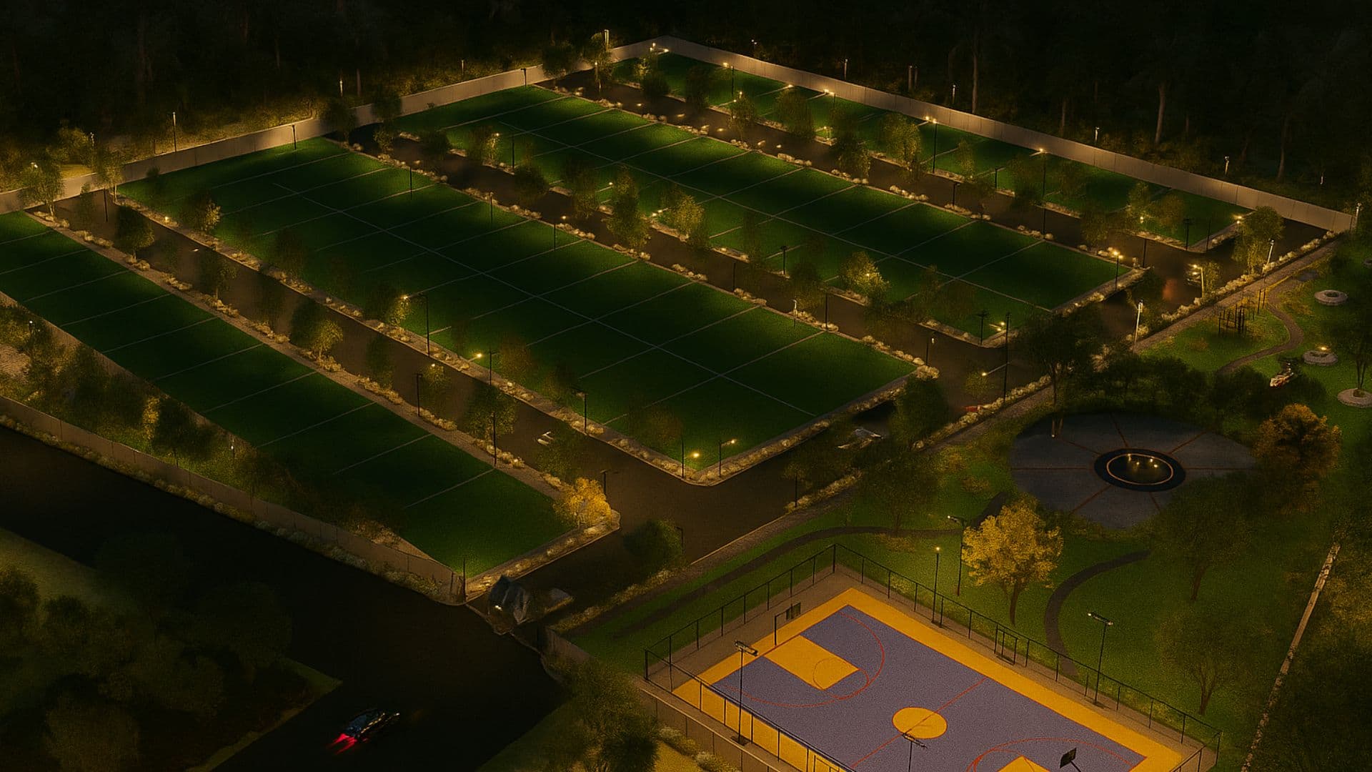 Lush green plot area with a clear sky